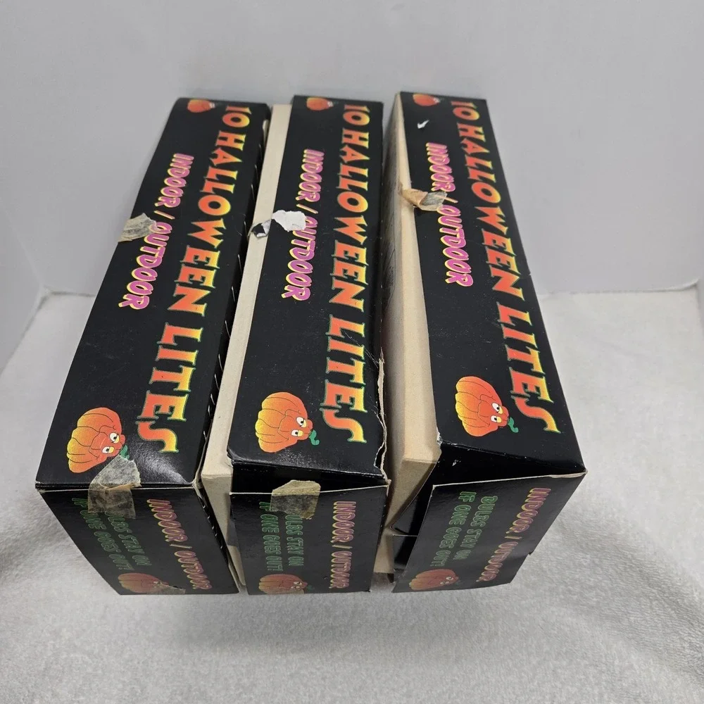 Vtg Blow Mold Halloween Lights 10 Jack o' Lantern String Bulbs Lot Of 3 Packages